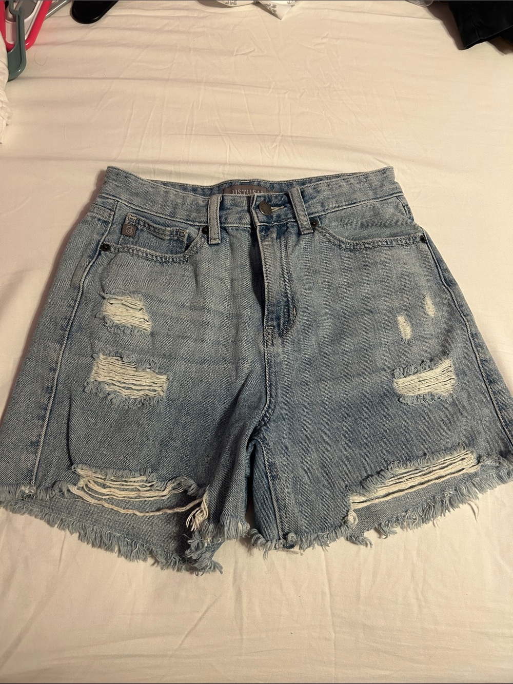 Just USA Light Blue Distressed High-Rise Denim Shorts